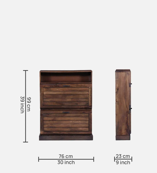 Rustic FootHaven Solid Wood Tilt Out Shoe Rack In Provincial Teak Finish - D'DASS Store