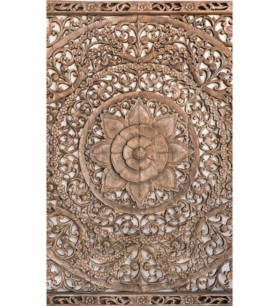 Heritage Haven Wall Mounted Lotus Carved Headboard with Frame - D'DASS Store