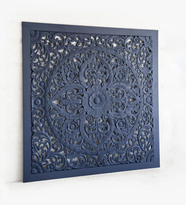 Bluewood Elegance King Size Headboard, Carved Teak with Frame - D'DASS Store