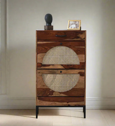 Regal Rest Rack Sheesham Wood Shoe Cabinet in Rustic Teak Finish - D'DASS Store