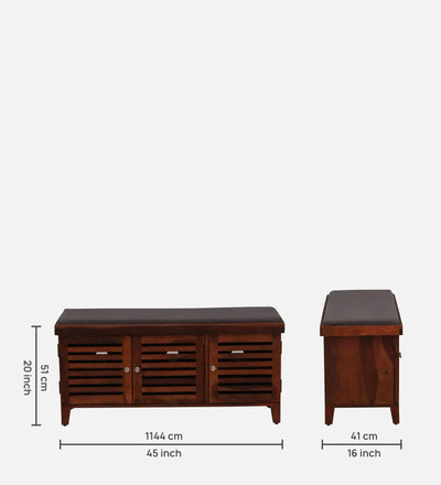 HoneyNest Collection Sheesham Wood Shoe Rack With Seating in Scratch Resistant Honey Oak Finish - D'DASS Store