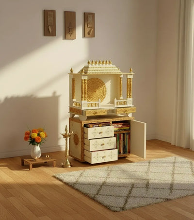 Wooden Pooja Temple & Puja Mandap with Cabinet for Home | DDASSWT3211_Cabinet_RG - D'DASS Store