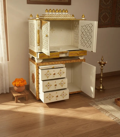 Wooden Pooja Temple & Puja Mandap with Cabinet for Home | DDASSWT3211_Cabinet_RGD - D'DASS Store