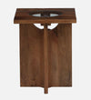 Rustic Horizon Wood Side Table In Rustic Teak Finish With Glass Top - D'DASS Store