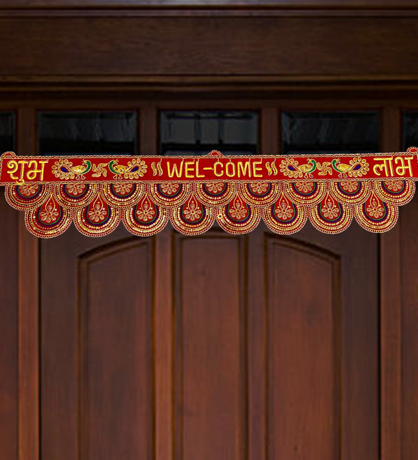 38" Handmade Bandarwal Torans for Entrance Door | Temple Decoration Items | Mandir Bandhanwar for Home|puja Room Decoration Items for Home | Diwali Decoration Item Door Hanging Toranam for Pooja Room