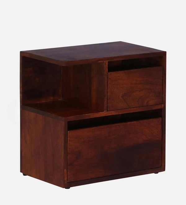 Rustic Edge  Solid Wood Bedside Table In Honey Oak Finish With Drawers - D'DASS Store