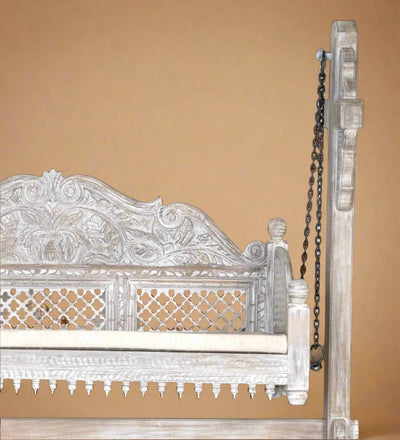 White Crown Solid wood Handcarved Swing Sofa for Living Room | House Swings for Living Room - D'DASS Store