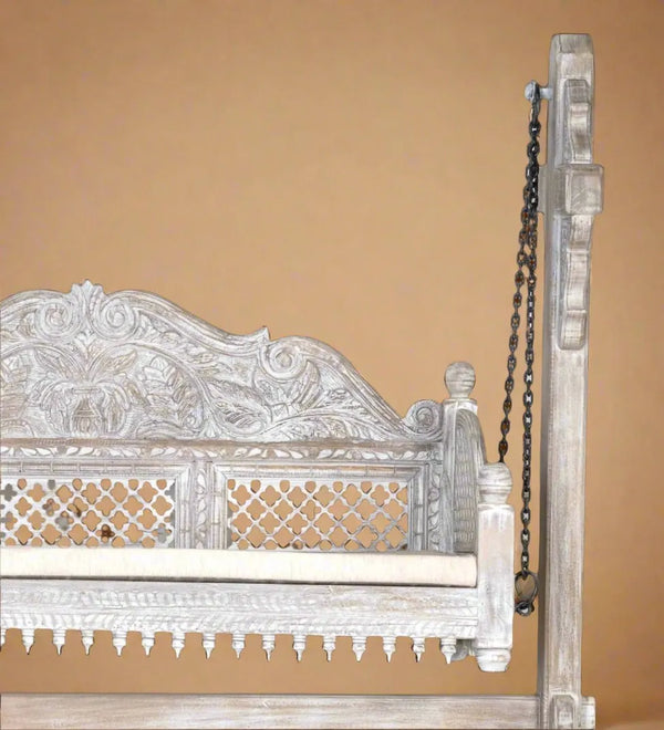 White Crown Solid wood Handcarved Swing Sofa for Living Room | House Swings for Living Room - D'DASS Store