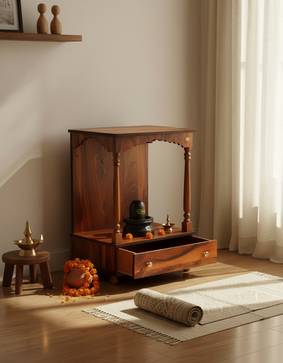 Sheesham Wood Veneer Big Wooden Home Temple For Pooja | DDASSWT_EW18HP