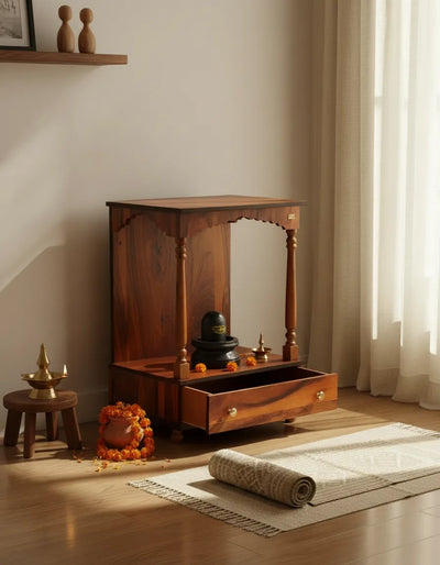 Sheesham Wood Veneer Big Wooden Home Temple For Pooja | DDASSWT_EW18HP - D'DASS Store