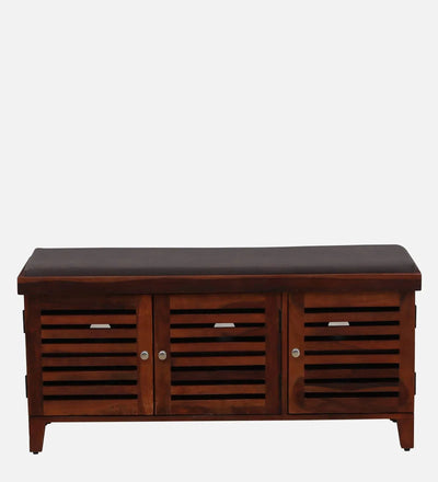 HoneyNest Collection Sheesham Wood Shoe Rack With Seating in Scratch Resistant Honey Oak Finish - D'DASS Store