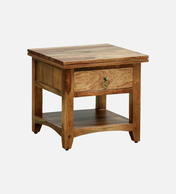 Regalia Teak Wood Bedside Table in Scratch Resistant Rustic Teak Finish With Drawer - D'DASS Store