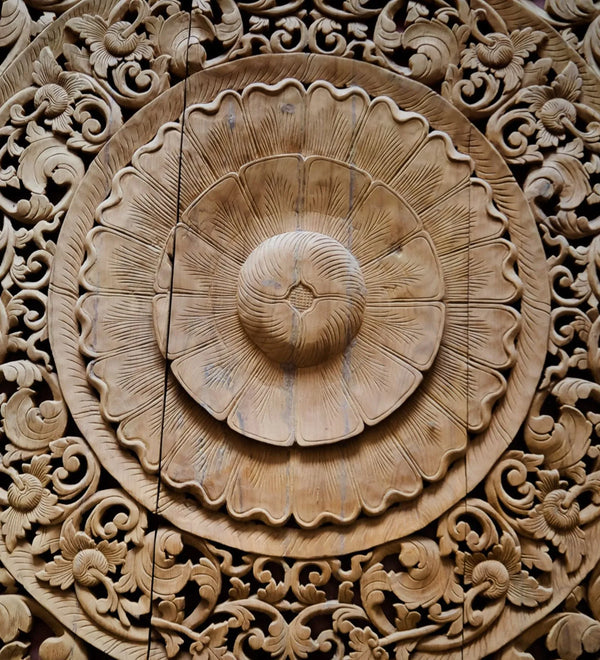 Rajputana Carvings Large Hand Carved Wooden Wall Panel with Frame - D'DASS Store
