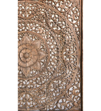 Heritage Haven Wall Mounted Lotus Carved Headboard with Frame - D'DASS Store