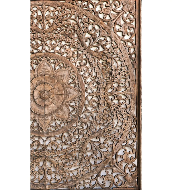Heritage Haven Wall Mounted Lotus Carved Headboard with Frame - D'DASS Store