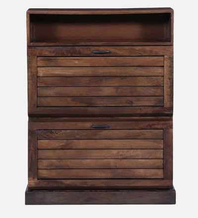 Rustic FootHaven Solid Wood Tilt Out Shoe Rack In Provincial Teak Finish - D'DASS Store