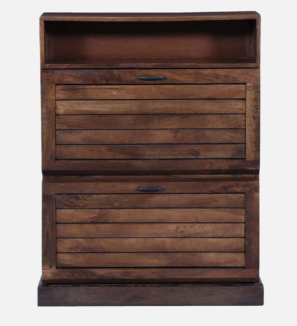 Rustic FootHaven Solid Wood Tilt Out Shoe Rack In Provincial Teak Finish - D'DASS Store