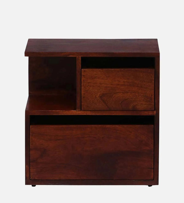 Rustic Edge  Solid Wood Bedside Table In Honey Oak Finish With Drawers - D'DASS Store