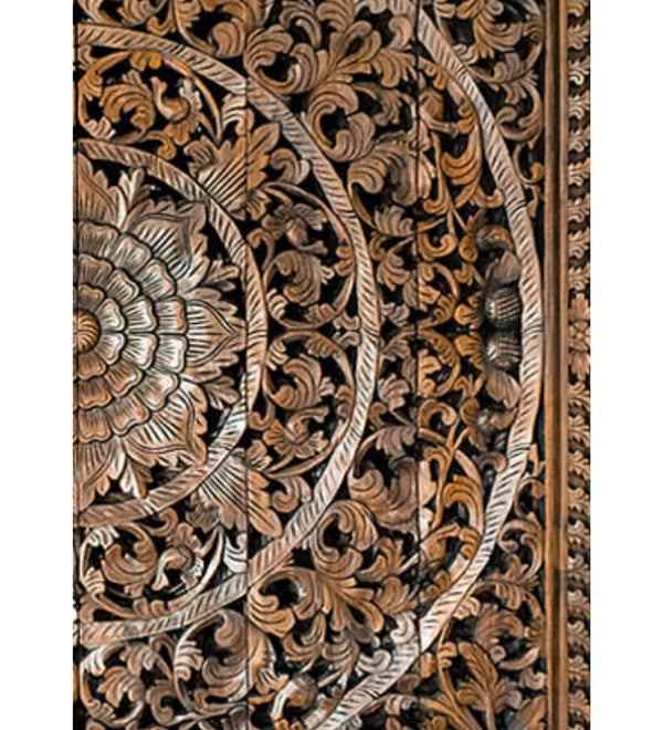 Marwar Cane Majesty Handcrafted Bed Headboard Wooden Panel with Frame - D'DASS Store