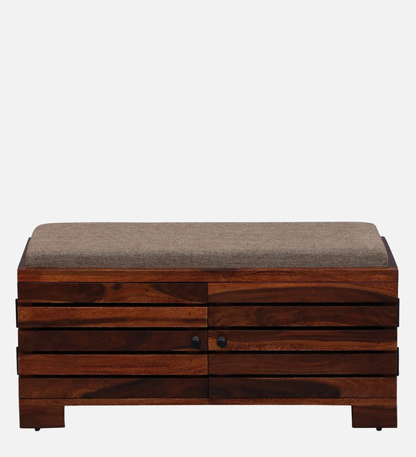 AmberWood Rest Sheesham Wood Shoe Rack In Scratch Resistant Honey Oak Finish With Beige Cushion - D'DASS Store