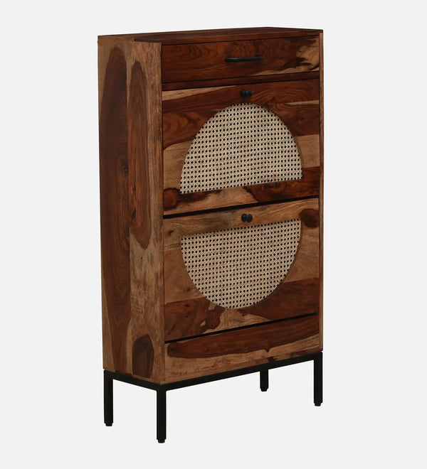 Regal Rest Rack Sheesham Wood Shoe Cabinet in Rustic Teak Finish - D'DASS Store