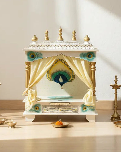 Sheesham MDF Peacock Wooden Pooja Temple Puja Mandap for Office | DDASSWT2412More - D'DASS Store