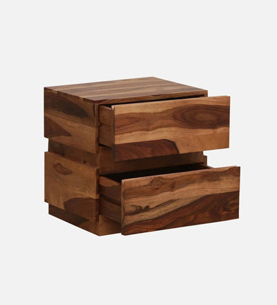 Grainline Wood Bedside Table in Scratch Resistant Rustic Teak Finish With Drawers - D'DASS Store