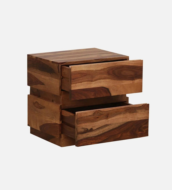 Grainline Wood Bedside Table in Scratch Resistant Rustic Teak Finish With Drawers - D'DASS Store