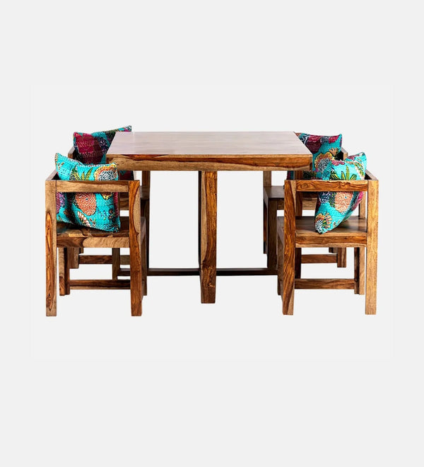 Kanso Minimal 4 Seater Print Table Set And With Teak - D'DASS Store