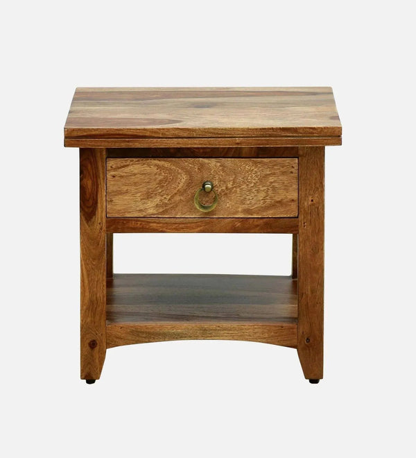 Regalia Teak Wood Bedside Table in Scratch Resistant Rustic Teak Finish With Drawer - D'DASS Store