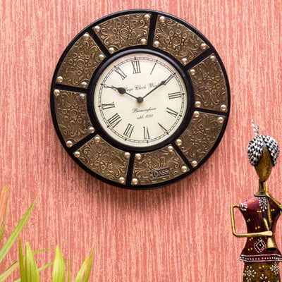 12" Decorative Ethnic Floral Brass Wall Clock for Home | Half Saree Ceremony Gift - D'DASS Store