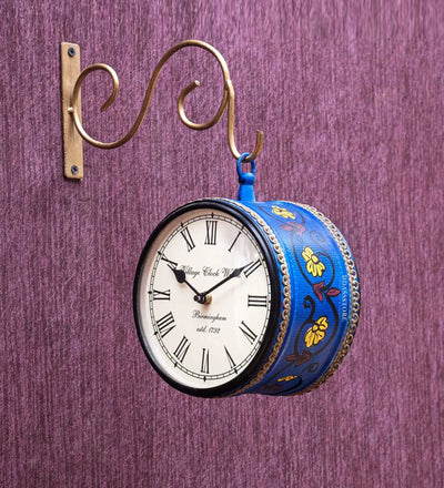 6" Blue &amp; Gold Classic Double Sided Platform Wall Clock