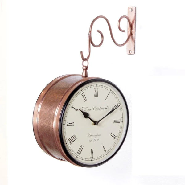 6" Copper Finish Iron Station Platform Wall Clock for Wall | Double Sided Clock