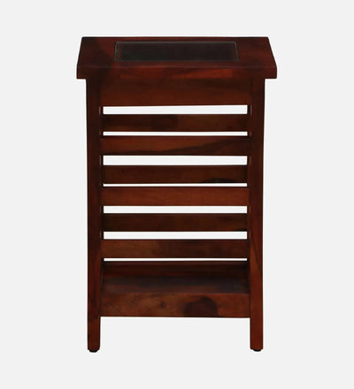 Regal Reflections Wood Side Table In Honey Oak Finish With Glass Top - D'DASS Store