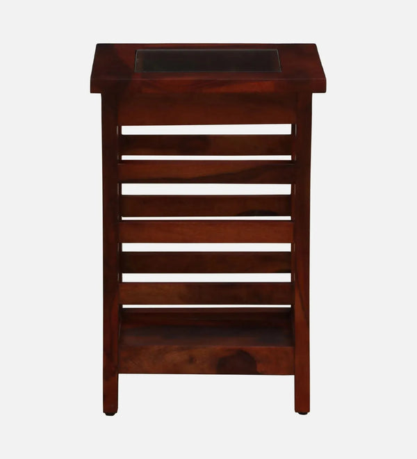 Regal Reflections Wood Side Table In Honey Oak Finish With Glass Top - D'DASS Store