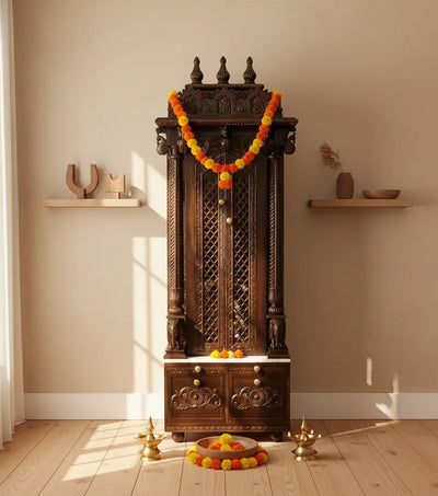 South Indian Style Hand Carved Solid Sheesham Wood Pooja Mandapam | DDASSMANDAP169 - D'DASS Store