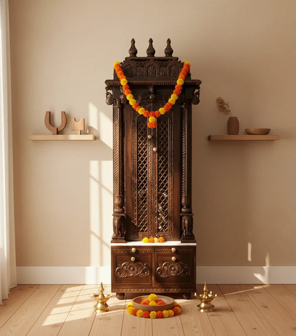 South Indian Style Hand Carved Solid Sheesham Wood Pooja Mandapam | DDASSMANDAP169 - D'DASS Store