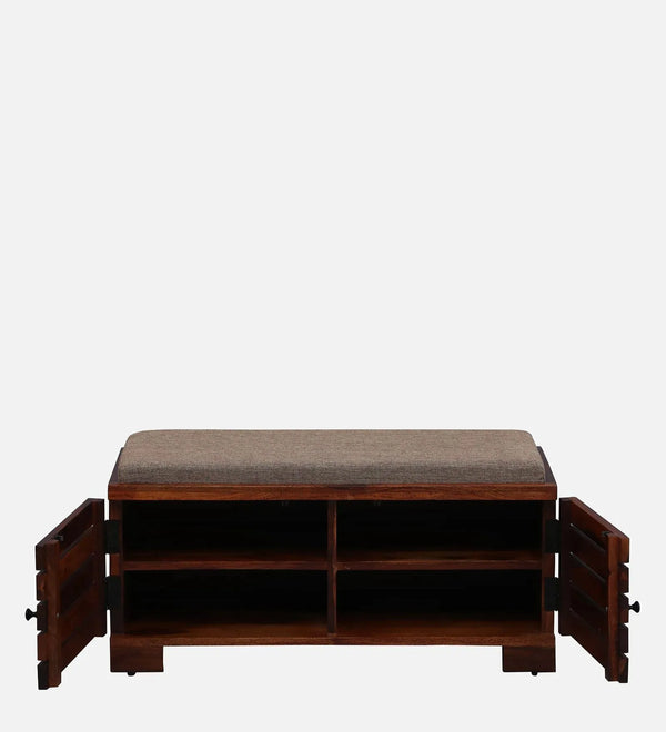 AmberWood Rest Sheesham Wood Shoe Rack In Scratch Resistant Honey Oak Finish With Beige Cushion - D'DASS Store