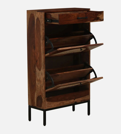 Regal Rest Rack Sheesham Wood Shoe Cabinet in Rustic Teak Finish - D'DASS Store