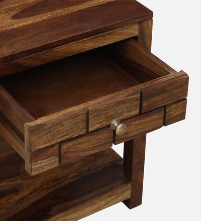 Elemental Teak Wood Bedside Table In Provincial Teak Finish - D'DASS Store
