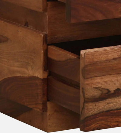 Grainline Wood Bedside Table in Scratch Resistant Rustic Teak Finish With Drawers - D'DASS Store