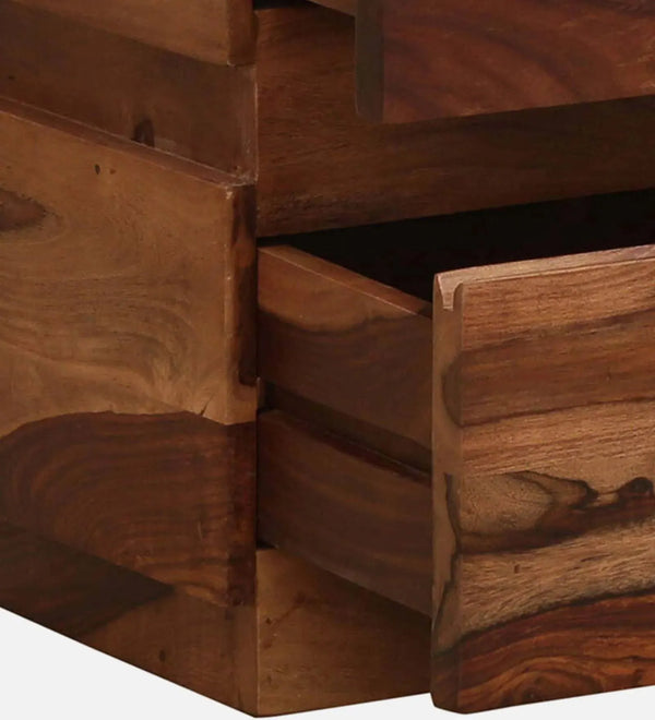 Grainline Wood Bedside Table in Scratch Resistant Rustic Teak Finish With Drawers - D'DASS Store