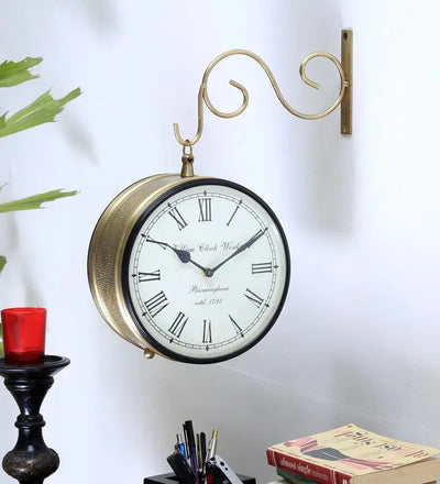 8" Brass Finish Iron Station Platform Wall Clock for Wall