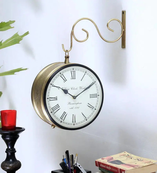 8" Brass Finish Iron Station Platform Wall Clock for Wall