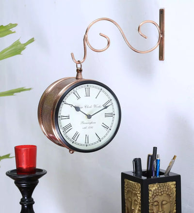 8" Copper Finish Iron Station Platform Wall Clock for Wall