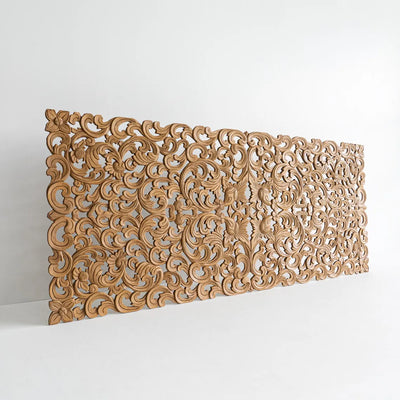 Low Profile HandCarved Wood Headboard King with Frame - D DASS Store