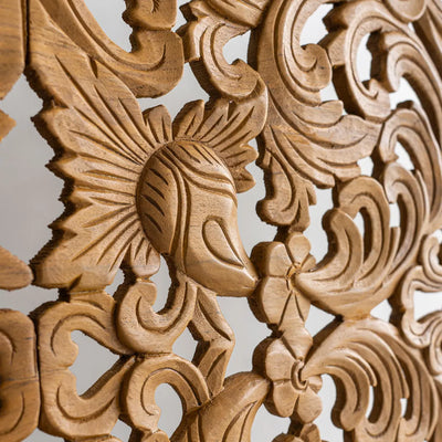 Low Profile HandCarved Wood Headboard King with Frame - D DASS Store