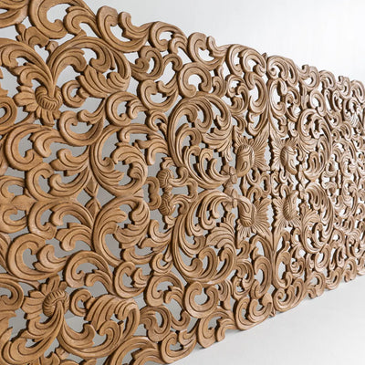 Low Profile HandCarved Wood Headboard King with Frame - D DASS Store
