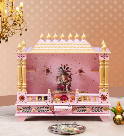 Big Sheesham MDF Pink Wooden Pooja Mandir For Home &amp; Office