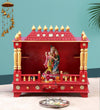 Big Sheesham MDF Red Wooden Pooja Room For Home
